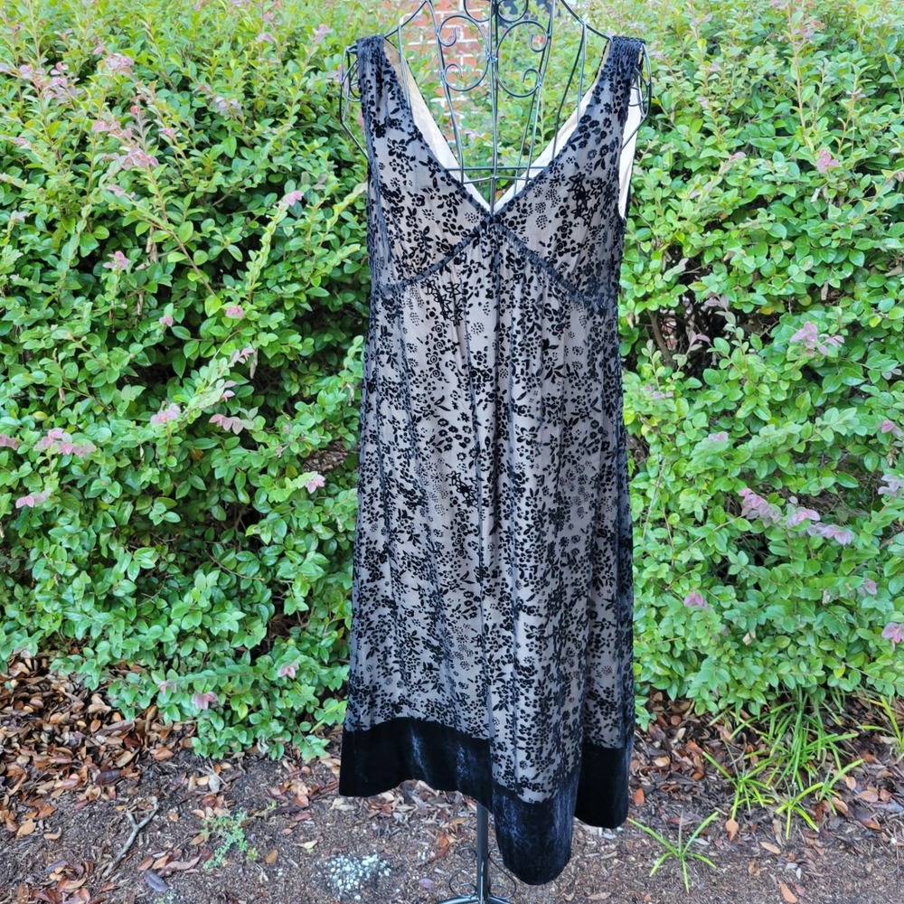 Howe 2 Size 6 Midi Slip Dress Black Floral Burnout Velvet Silk Whimsigoth Y2K